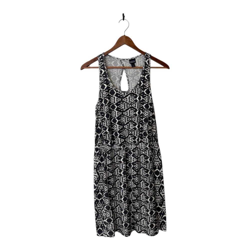 Patagonia West Ashley Dress Aztec Fish Cream Dark Gray Keyhole Size Small